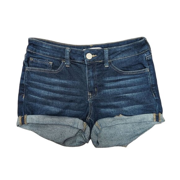 So Jean Shorts Juniors 9 W29 Dark Wash Blue Denim Rolled Cuff Cotton Blend - Picture 1 of 8